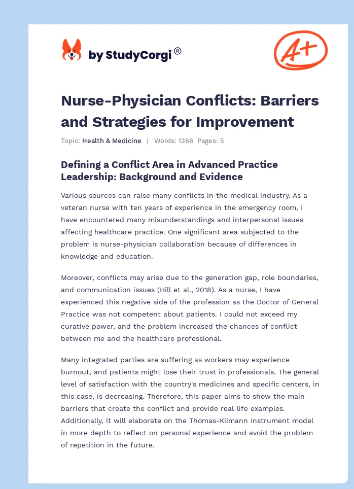 Nurse-Physician Conflicts: Barriers and Strategies for Improvement. Page 1