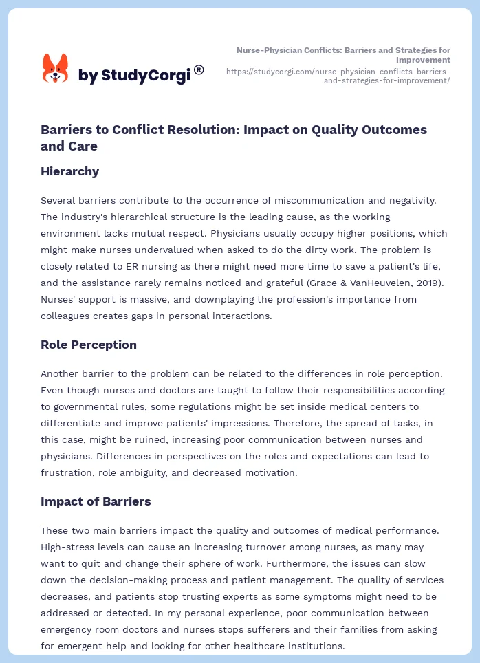 Nurse-Physician Conflicts: Barriers and Strategies for Improvement. Page 2