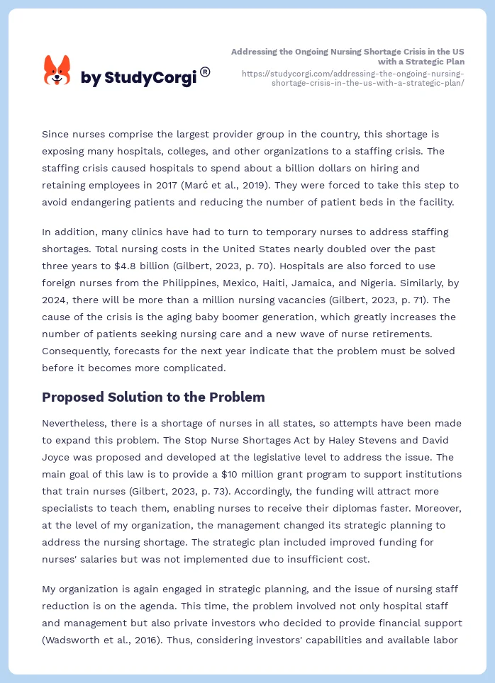 Addressing the Ongoing Nursing Shortage Crisis in the US with a Strategic Plan. Page 2