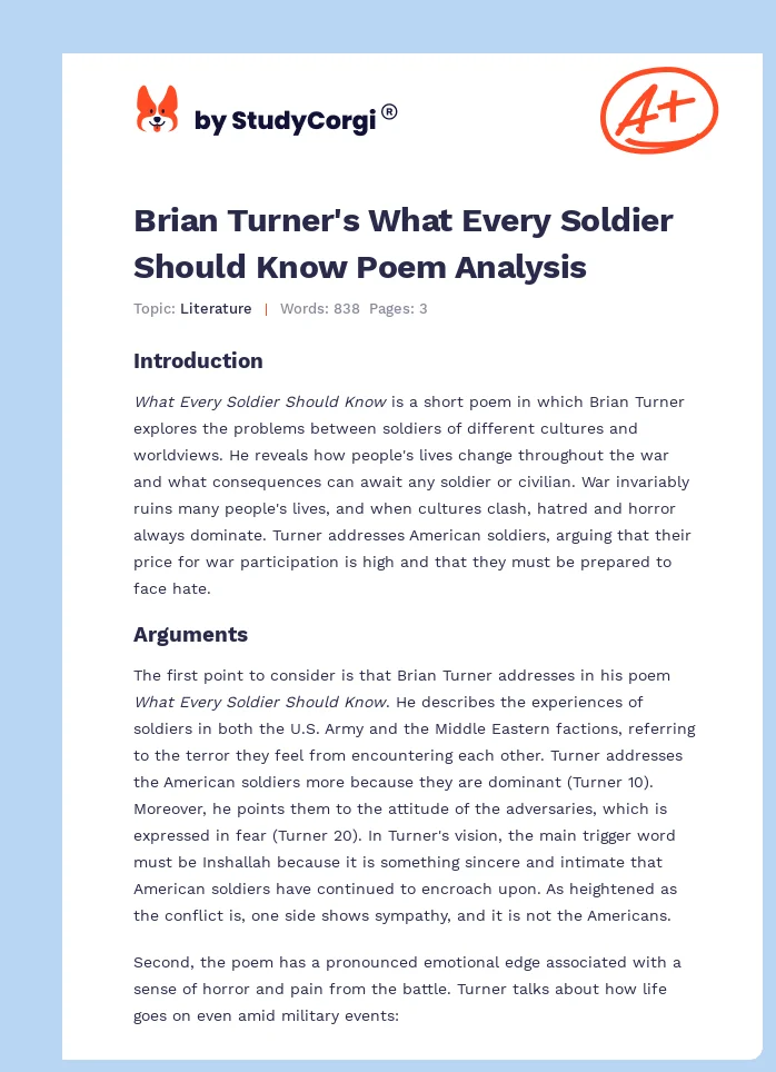 Brian Turner's What Every Soldier Should Know Poem Analysis. Page 1