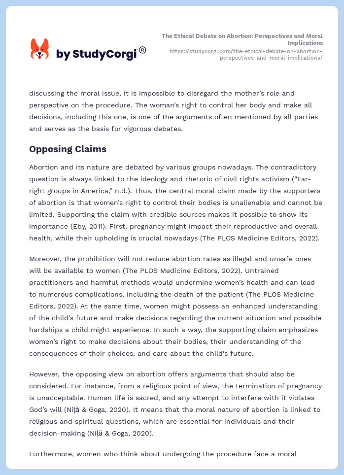 The Ethical Debate on Abortion: Perspectives and Moral Implications. Page 2