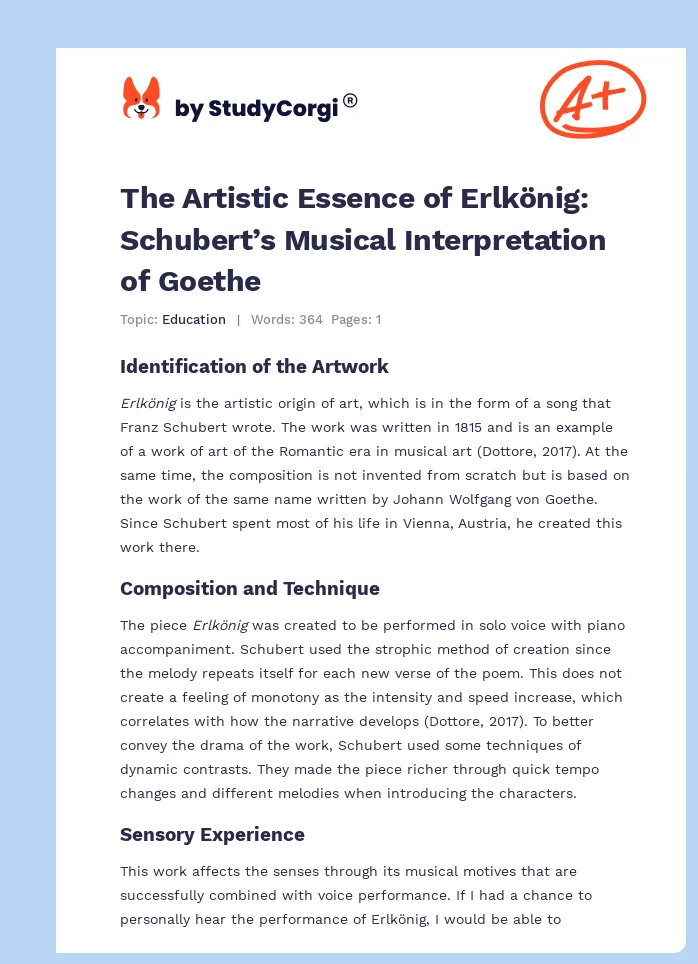 The Artistic Essence of Erlkönig: Schubert’s Musical Interpretation of Goethe. Page 1