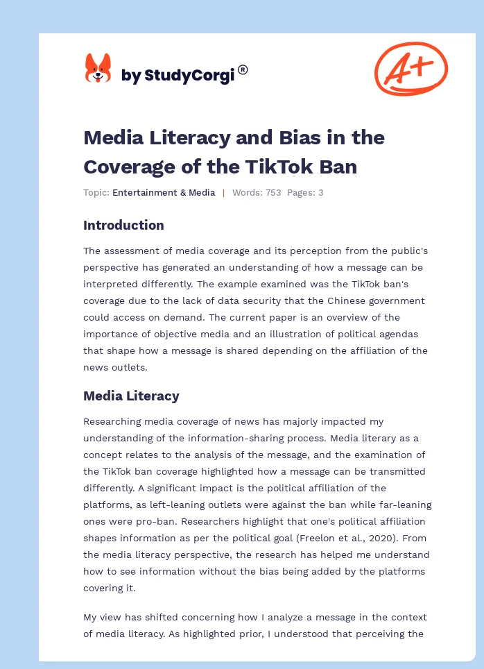 Media Literacy and Bias in the Coverage of the TikTok Ban. Page 1