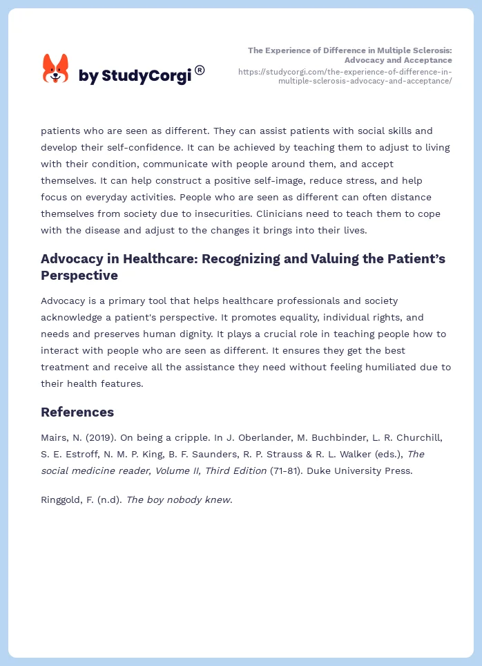 The Experience of Difference in Multiple Sclerosis: Advocacy and Acceptance. Page 2