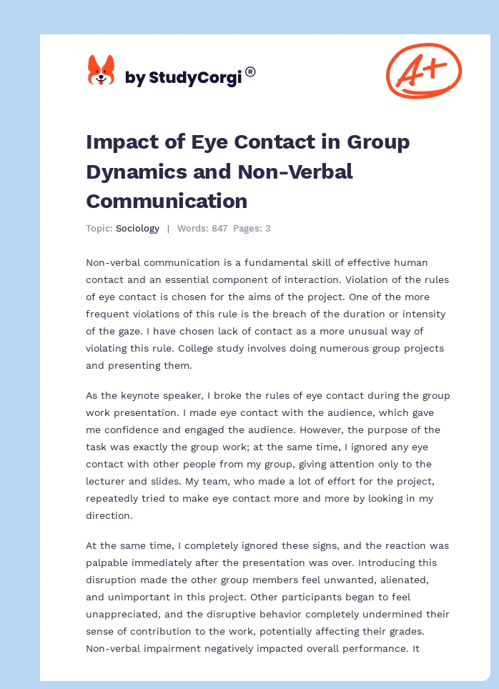 Impact of Eye Contact in Group Dynamics and Non-Verbal Communication. Page 1