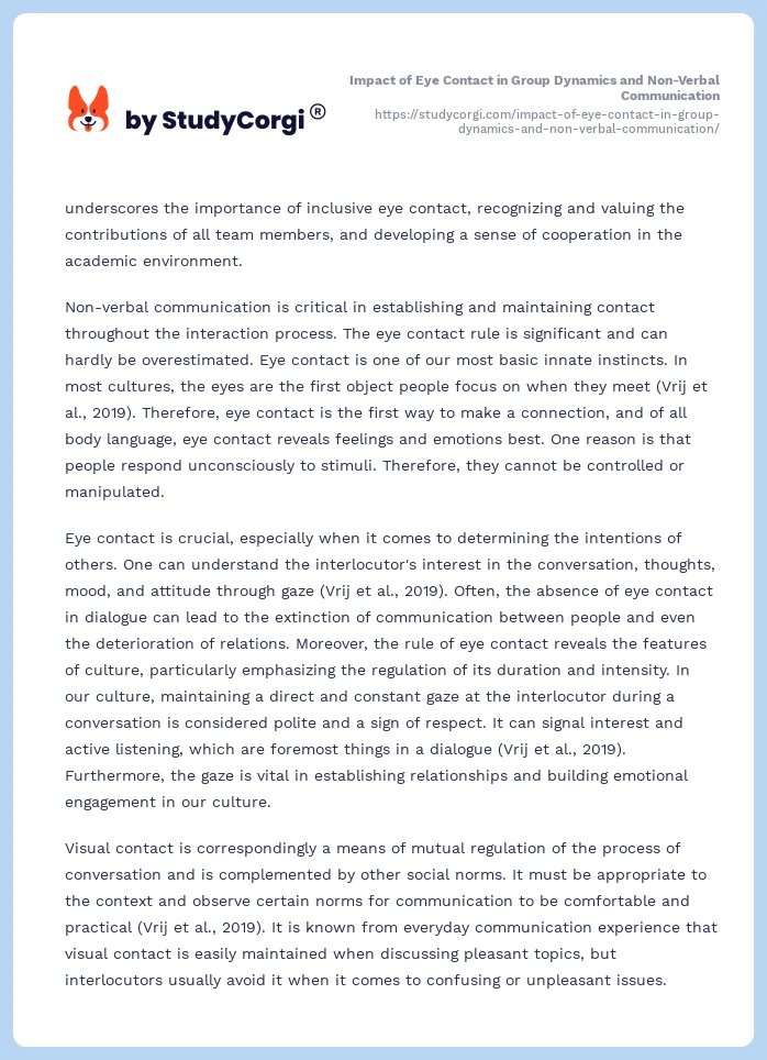 Impact of Eye Contact in Group Dynamics and Non-Verbal Communication. Page 2