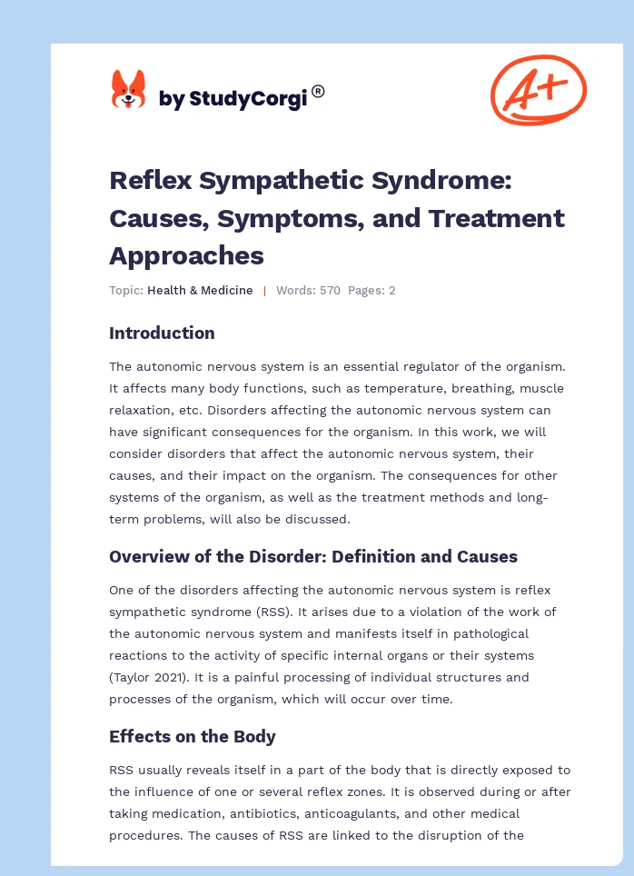 Reflex Sympathetic Syndrome: Causes, Symptoms, and Treatment Approaches. Page 1