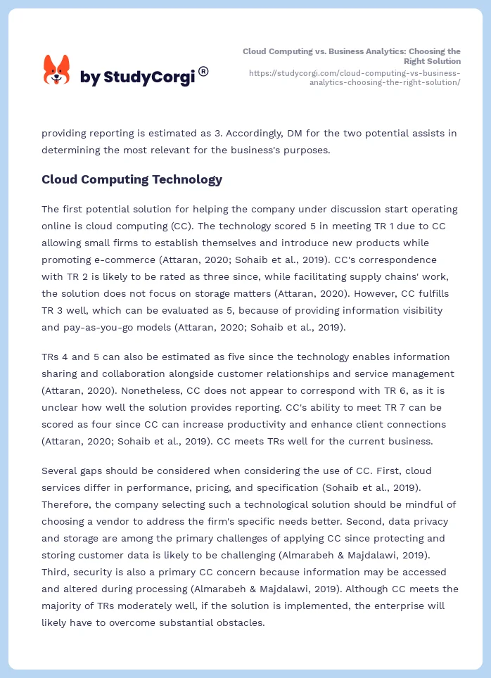 Cloud Computing vs. Business Analytics: Choosing the Right Solution. Page 2