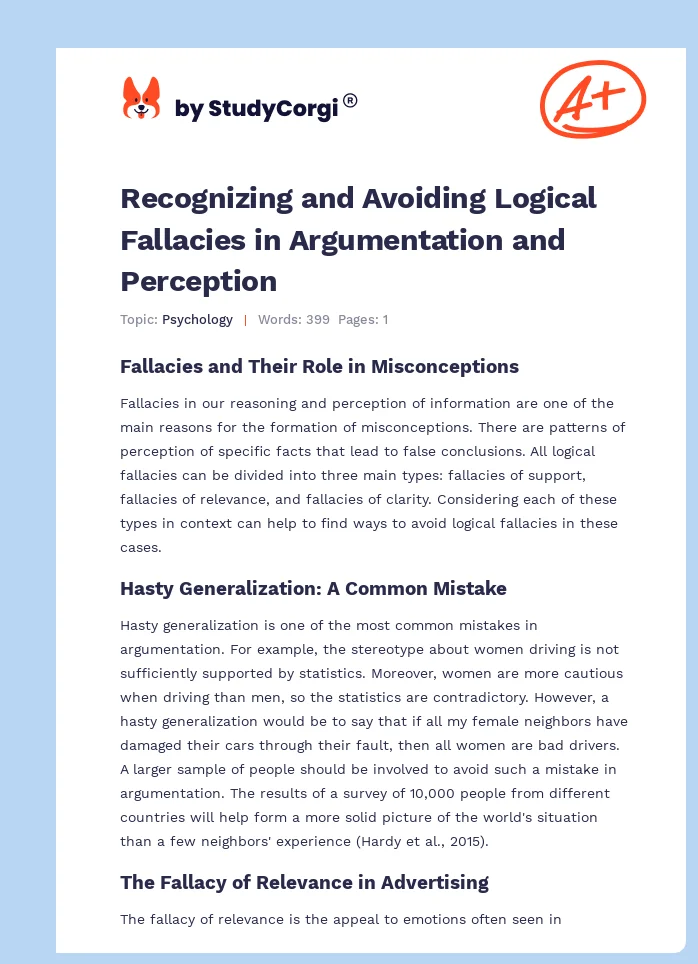 Recognizing and Avoiding Logical Fallacies in Argumentation and Perception. Page 1