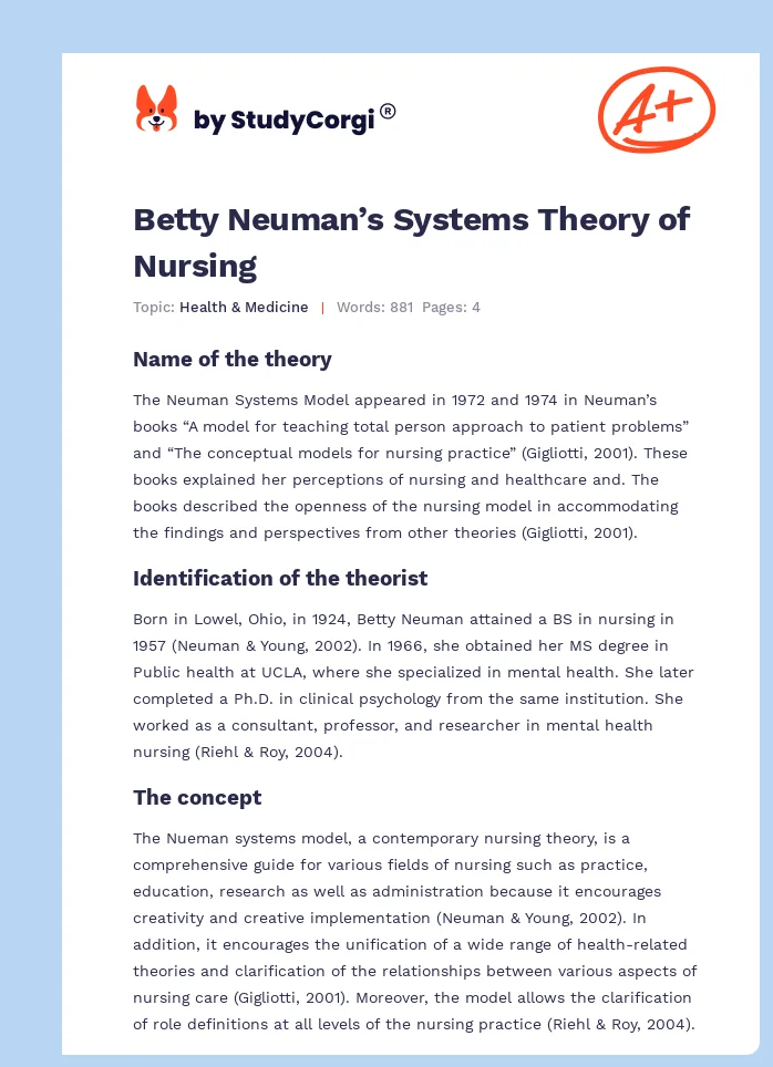 Betty Neuman’s Systems Theory of Nursing. Page 1