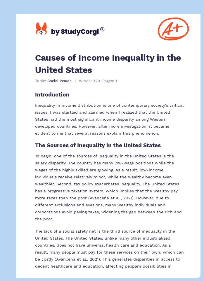 Causes of Income Inequality in the United States. Page 1