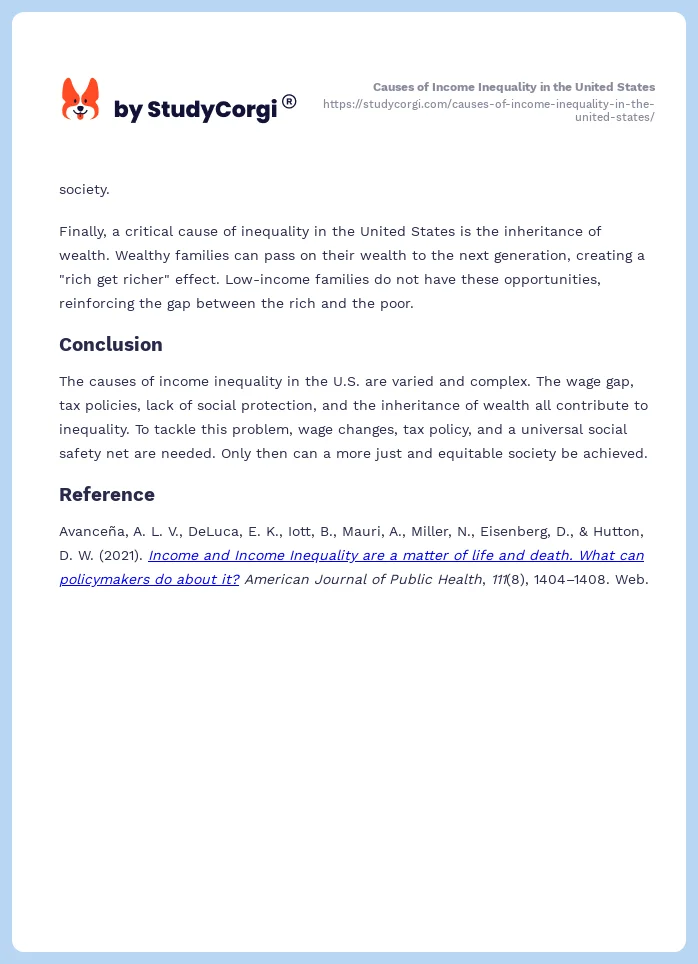 Causes of Income Inequality in the United States. Page 2