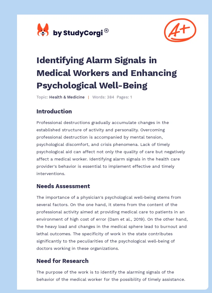 Identifying Alarm Signals in Medical Workers and Enhancing Psychological Well-Being. Page 1