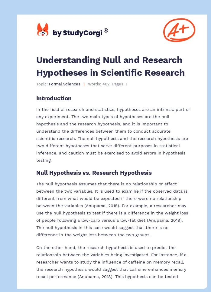 Understanding Null and Research Hypotheses in Scientific Research. Page 1