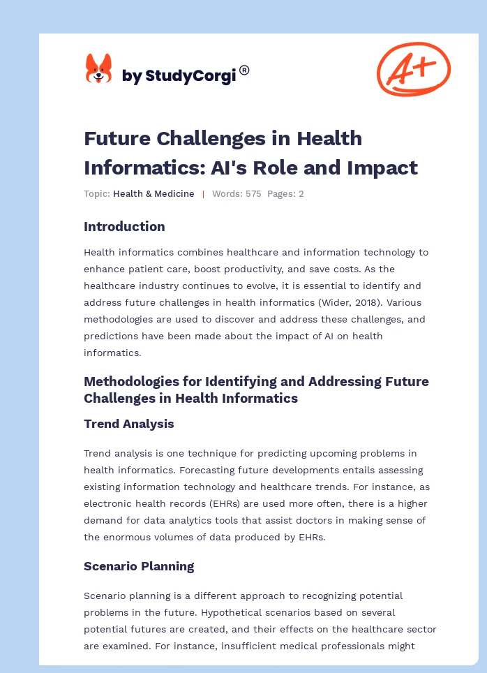 Future Challenges in Health Informatics: AI's Role and Impact. Page 1