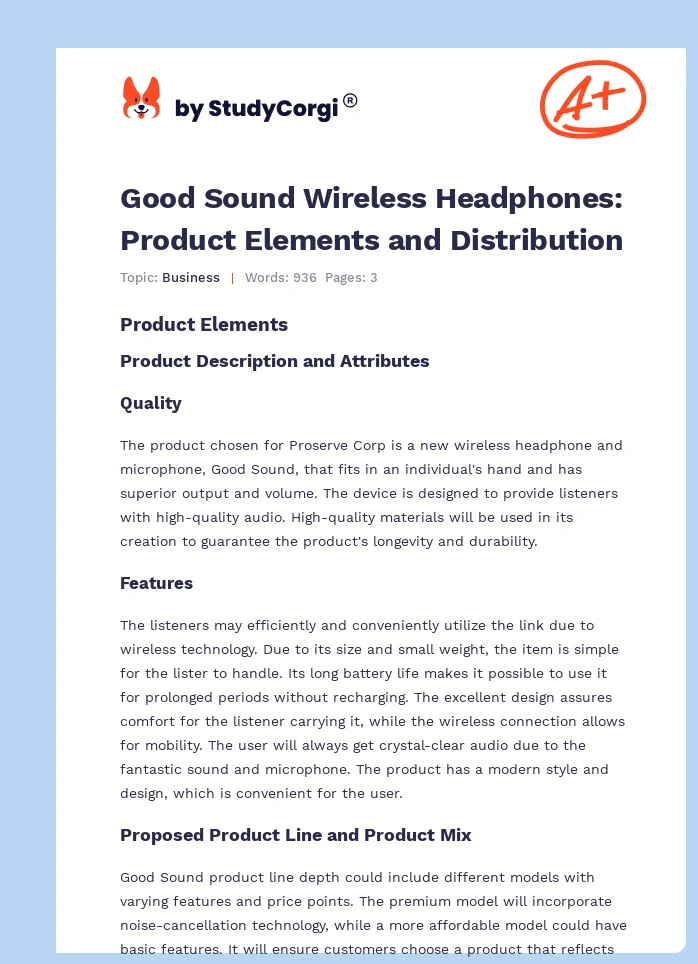 Good Sound Wireless Headphones: Product Elements and Distribution. Page 1