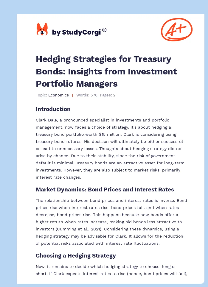 Hedging Strategies for Treasury Bonds: Insights from Investment Portfolio Managers. Page 1