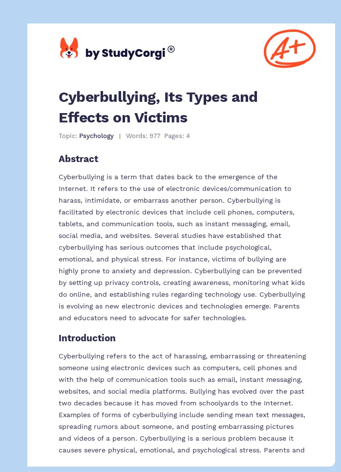 Cyberbullying, Its Types and Effects on Victims. Page 1