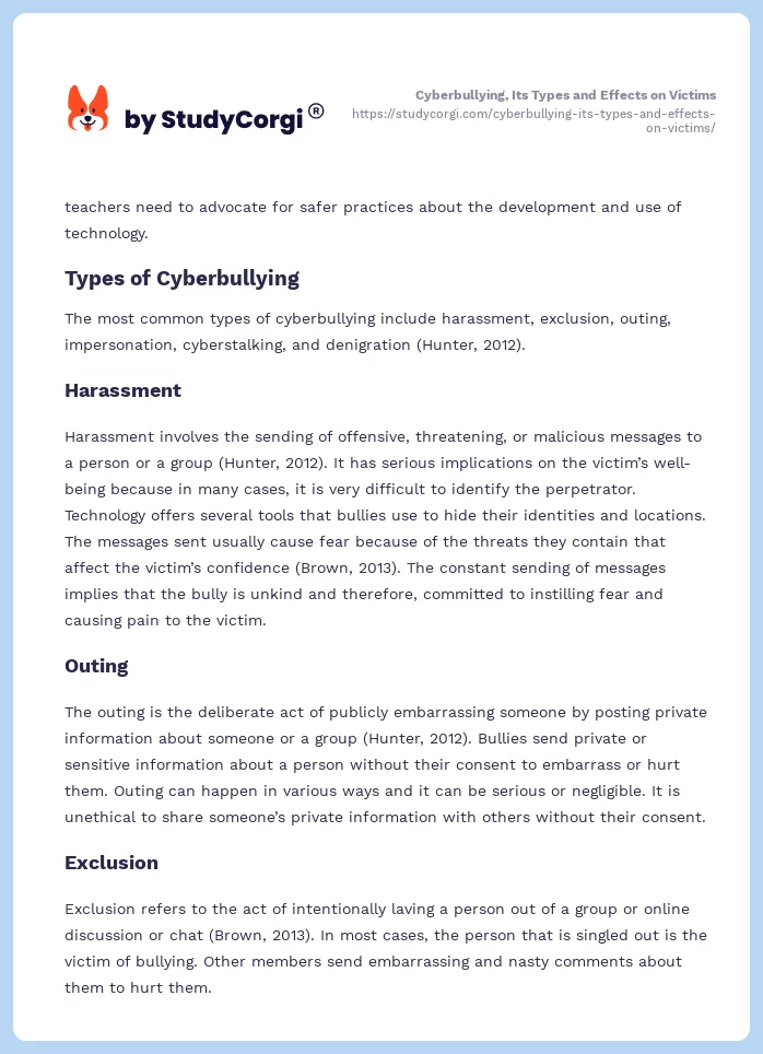 Cyberbullying, Its Types and Effects on Victims. Page 2