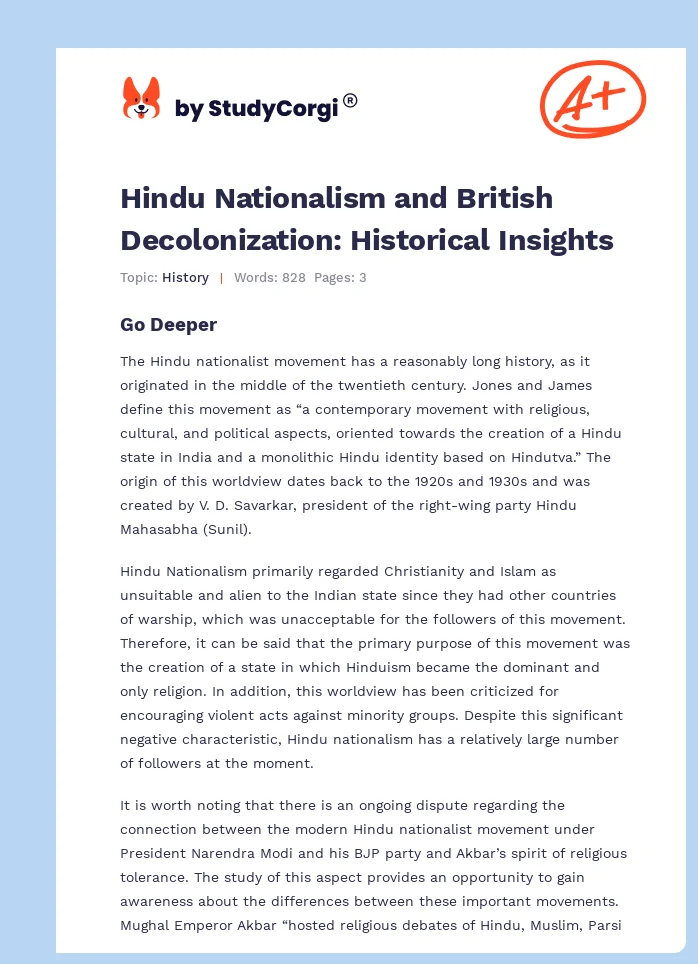 Hindu Nationalism and British Decolonization: Historical Insights. Page 1