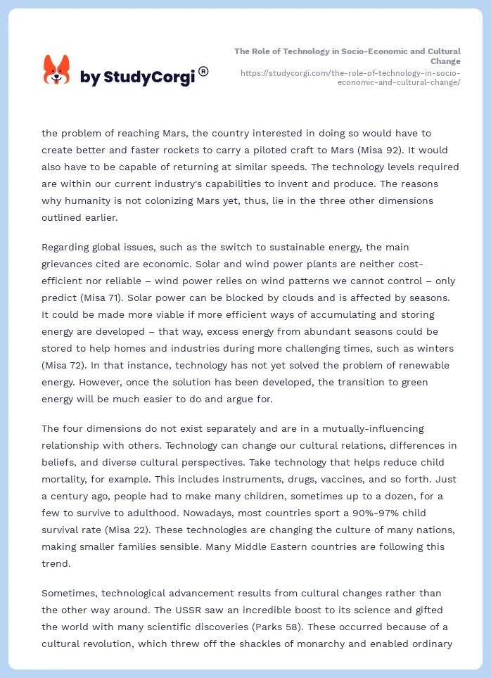 The Role of Technology in Socio-Economic and Cultural Change. Page 2