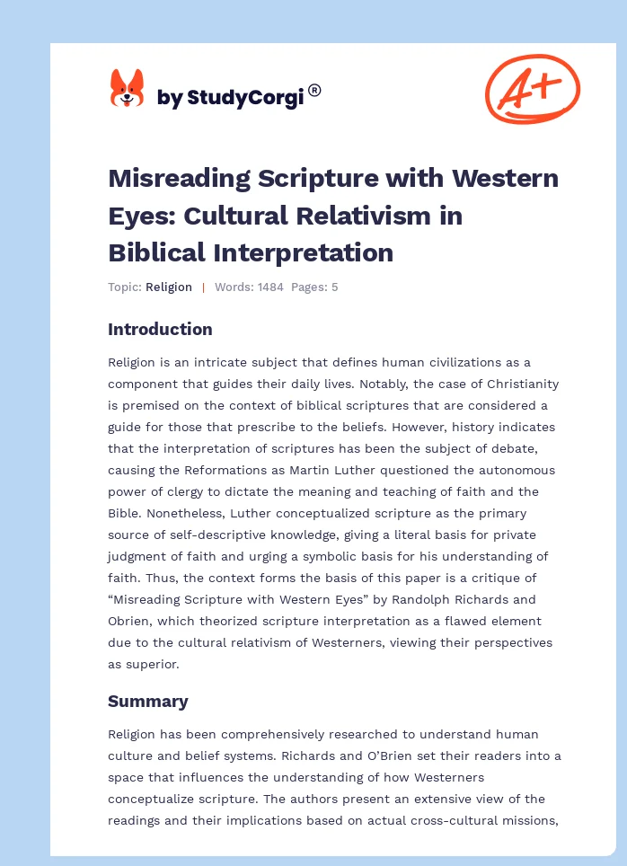 Misreading Scripture with Western Eyes: Cultural Relativism in Biblical Interpretation. Page 1