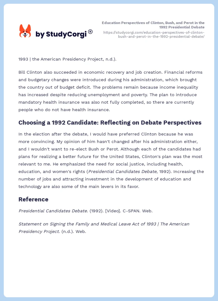 Education Perspectives of Clinton, Bush, and Perot in the 1992 Presidential Debate. Page 2