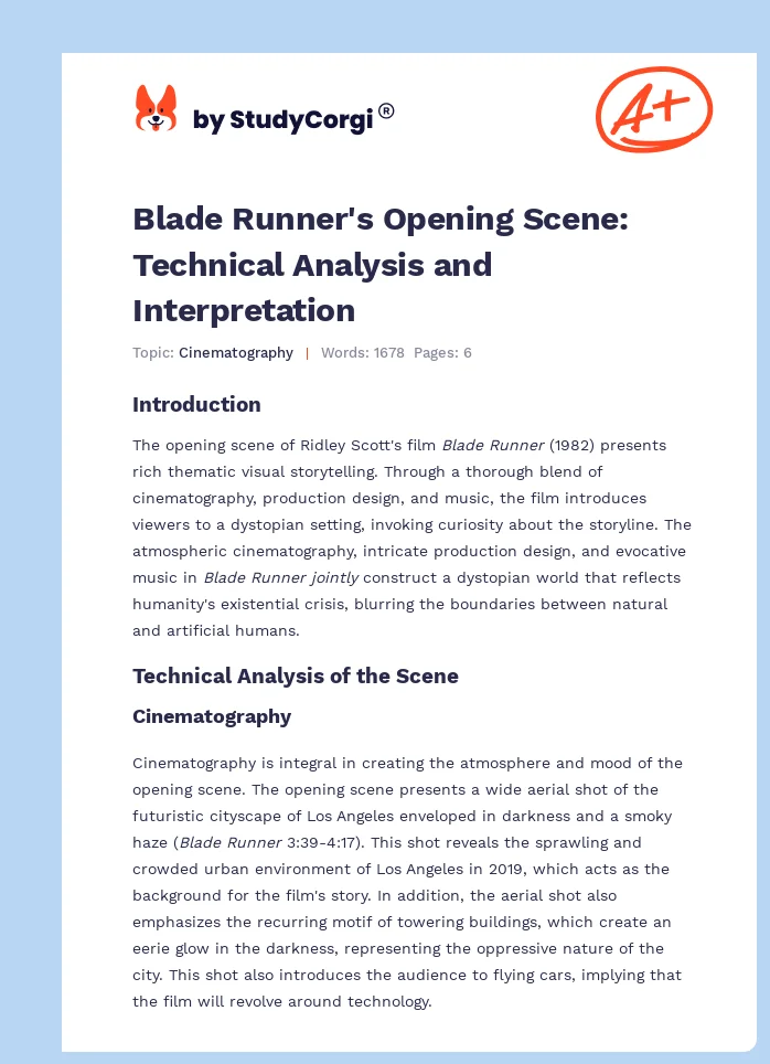 Blade Runner's Opening Scene: Technical Analysis and Interpretation. Page 1