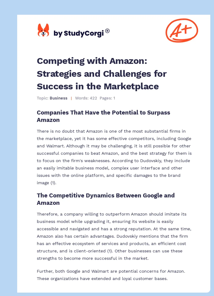 Competing with Amazon: Strategies and Challenges for Success in the Marketplace. Page 1