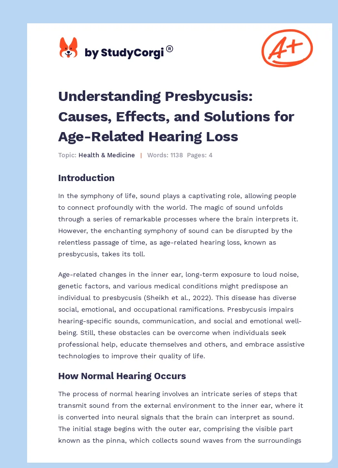 Understanding Presbycusis: Causes, Effects, and Solutions for Age-Related Hearing Loss. Page 1