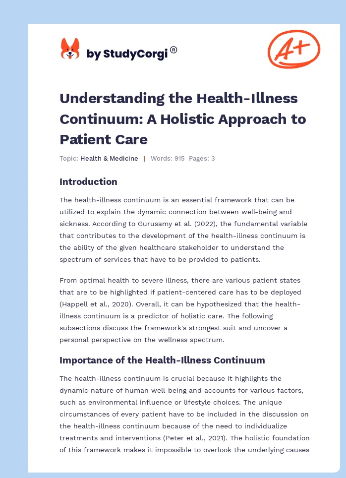 Understanding the Health-Illness Continuum: A Holistic Approach to Patient Care. Page 1