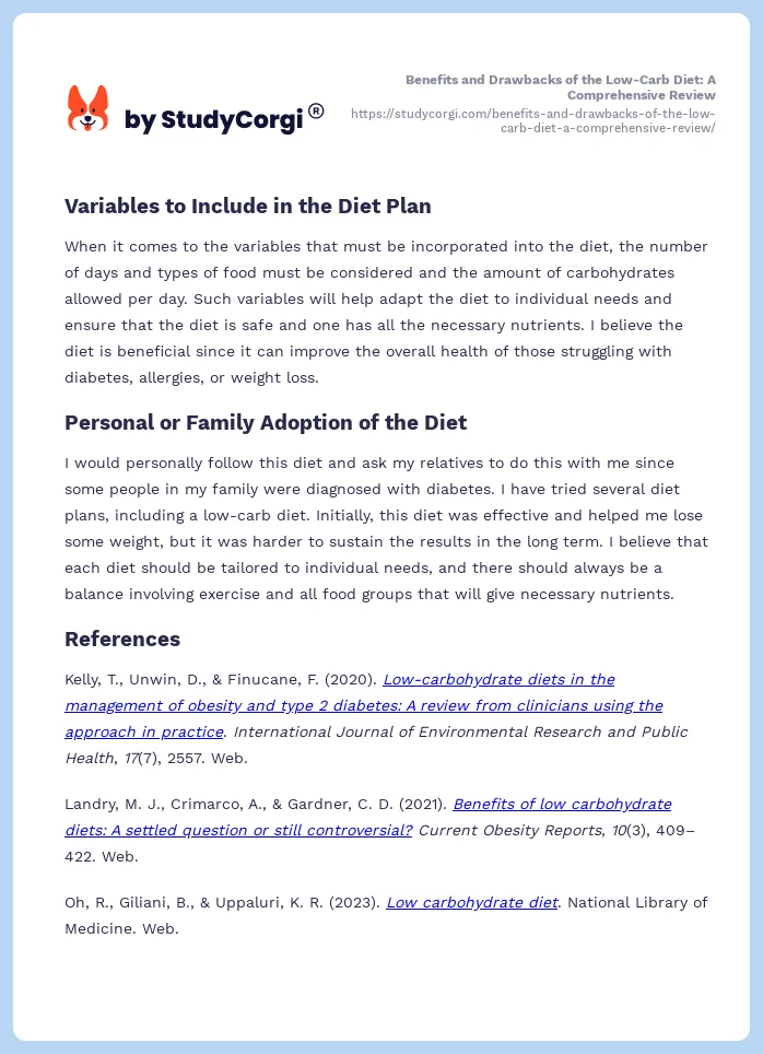 Benefits and Drawbacks of the Low-Carb Diet: A Comprehensive Review. Page 2