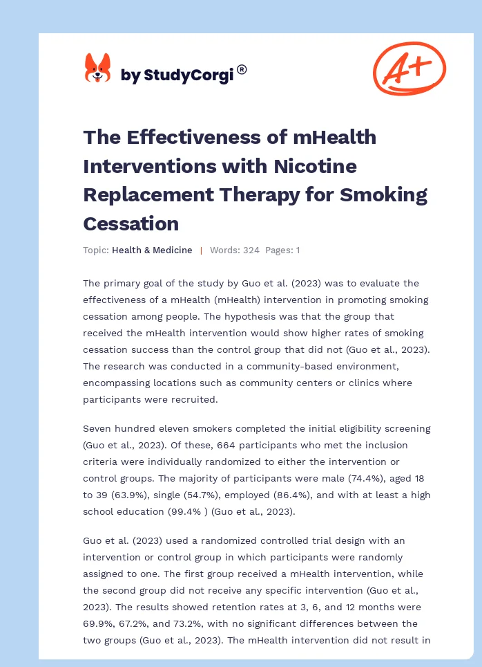 The Effectiveness of mHealth Interventions with Nicotine Replacement Therapy for Smoking Cessation. Page 1