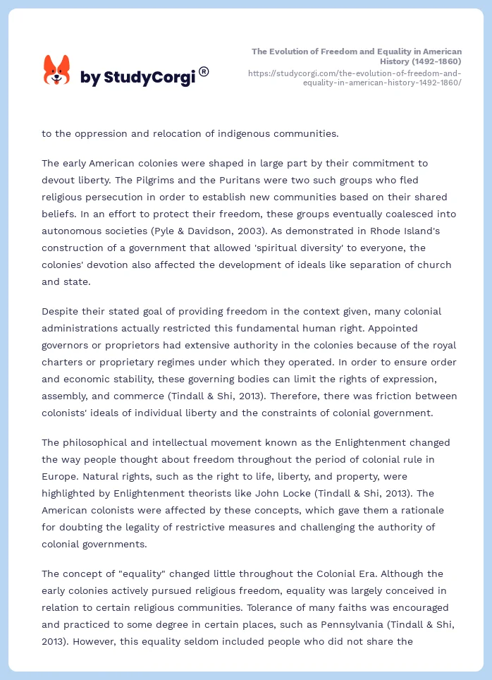 The Evolution of Freedom and Equality in American History (1492-1860). Page 2