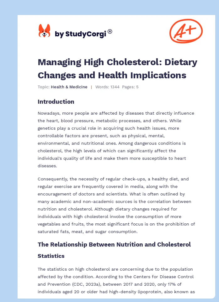 Managing High Cholesterol: Dietary Changes and Health Implications. Page 1