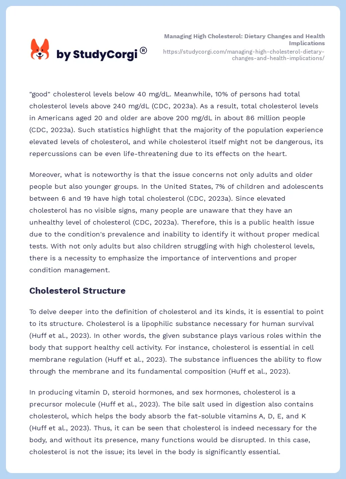 Managing High Cholesterol: Dietary Changes and Health Implications. Page 2