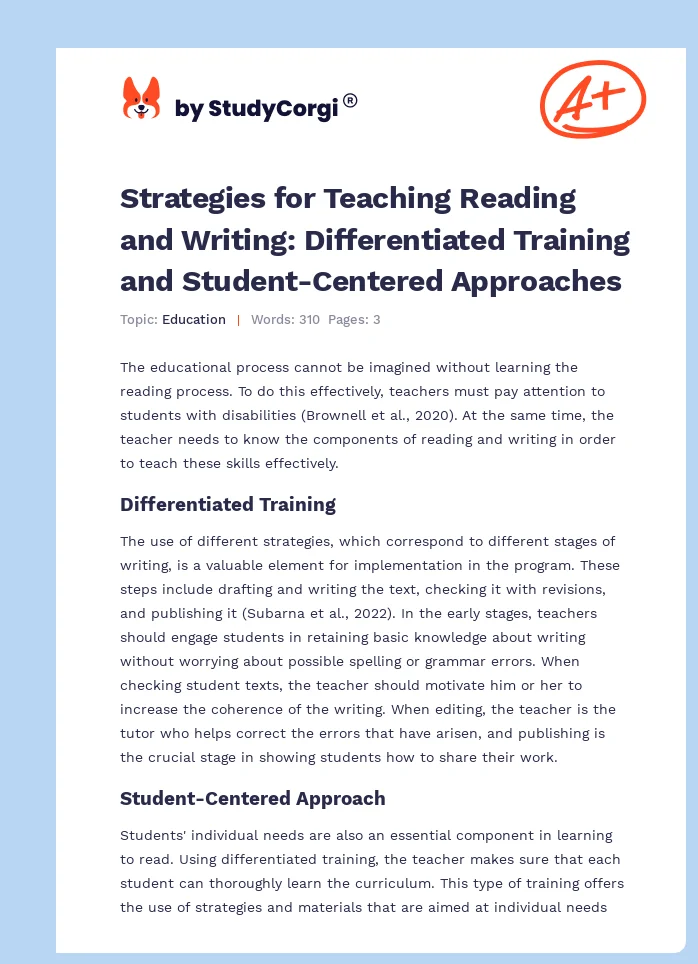 Strategies for Teaching Reading and Writing: Differentiated Training and Student-Centered Approaches. Page 1