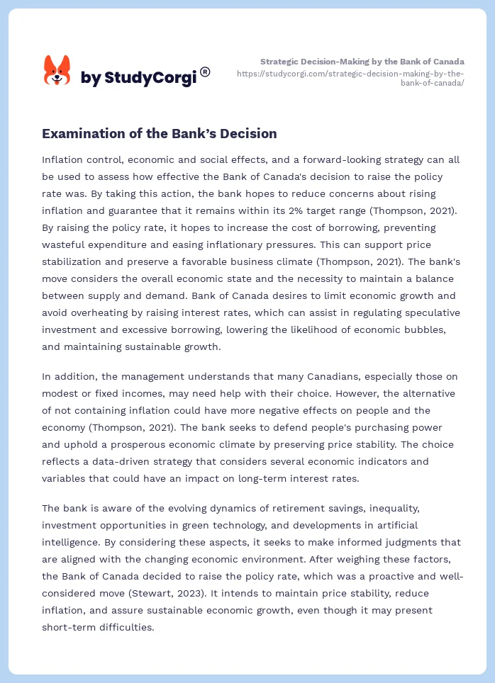 Strategic Decision-Making by the Bank of Canada. Page 2