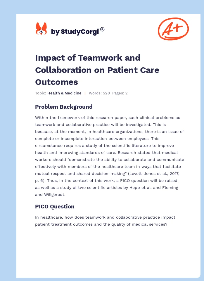 Impact of Teamwork and Collaboration on Patient Care Outcomes. Page 1