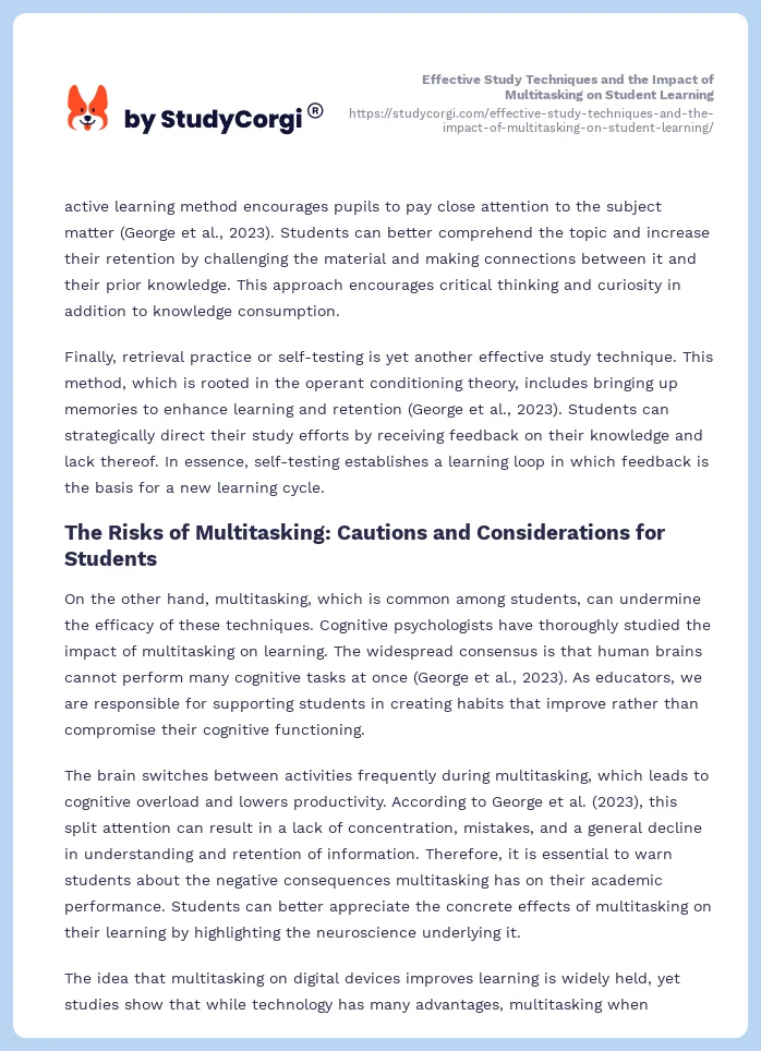 Effective Study Techniques and the Impact of Multitasking on Student Learning. Page 2