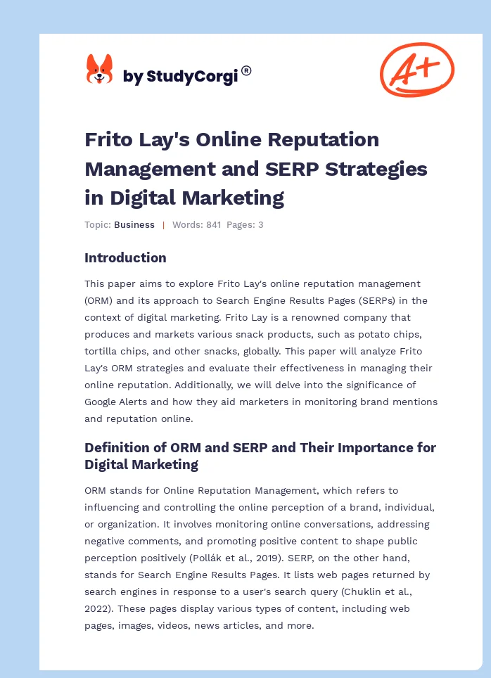 Frito Lay's Online Reputation Management and SERP Strategies in Digital Marketing. Page 1