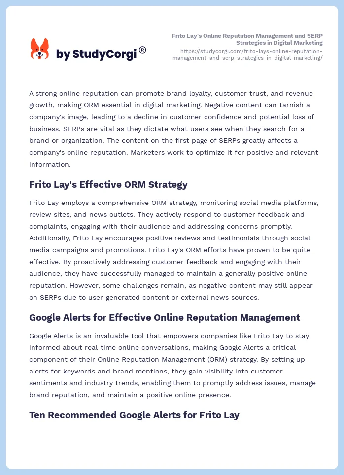 Frito Lay's Online Reputation Management and SERP Strategies in Digital Marketing. Page 2