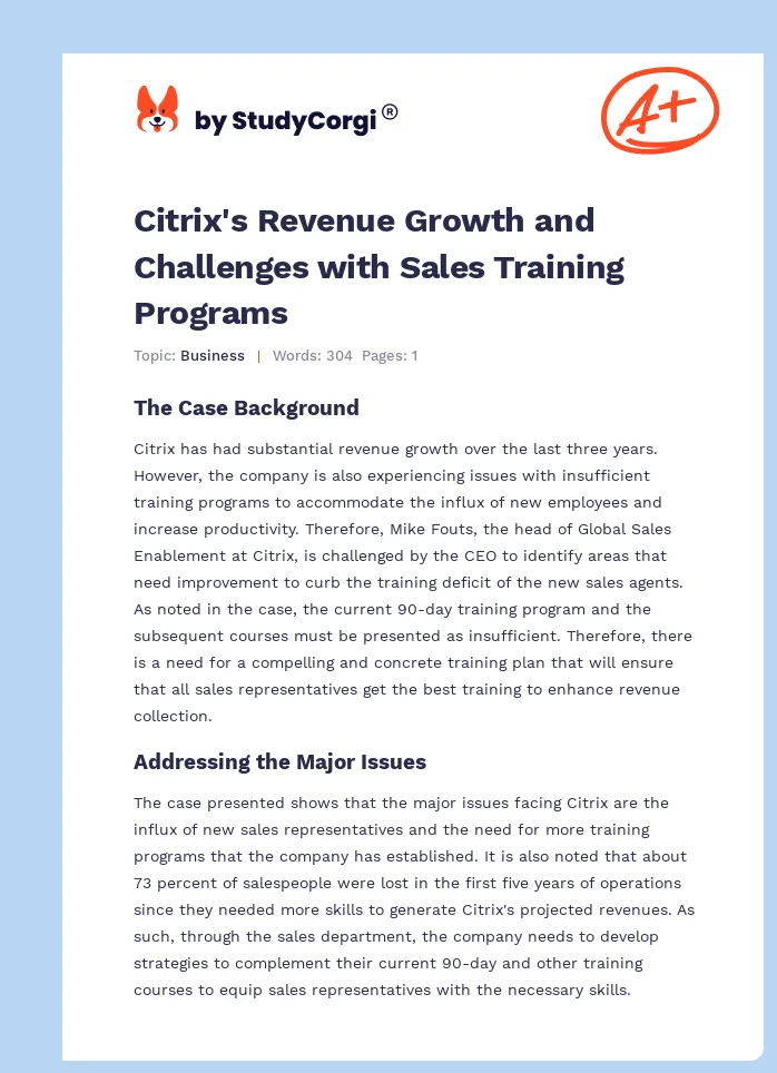 Citrix's Revenue Growth and Challenges with Sales Training Programs. Page 1