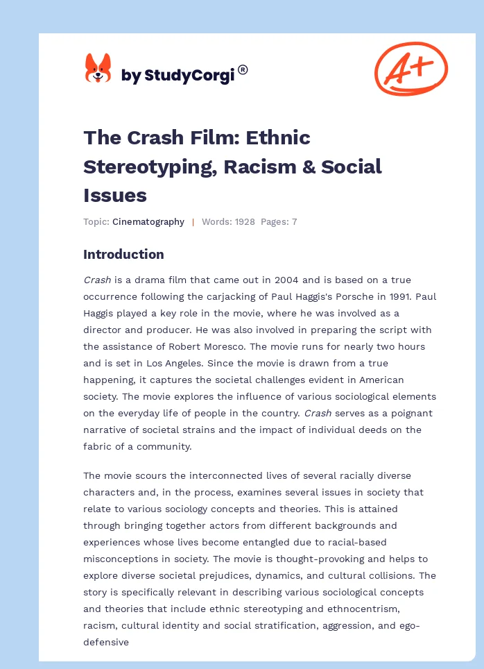 The Crash Film: Ethnic Stereotyping, Racism & Social Issues. Page 1