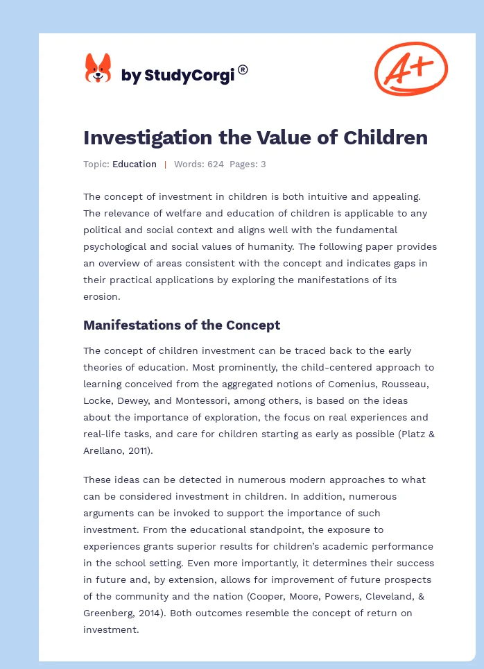 Investigation the Value of Children. Page 1