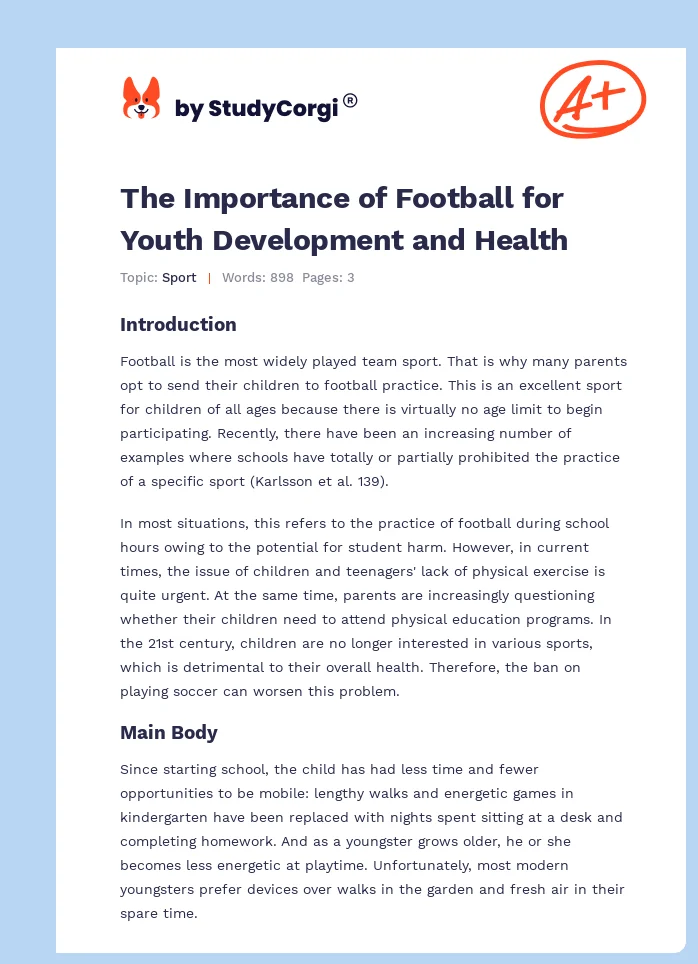 The Importance of Football for Youth Development and Health. Page 1