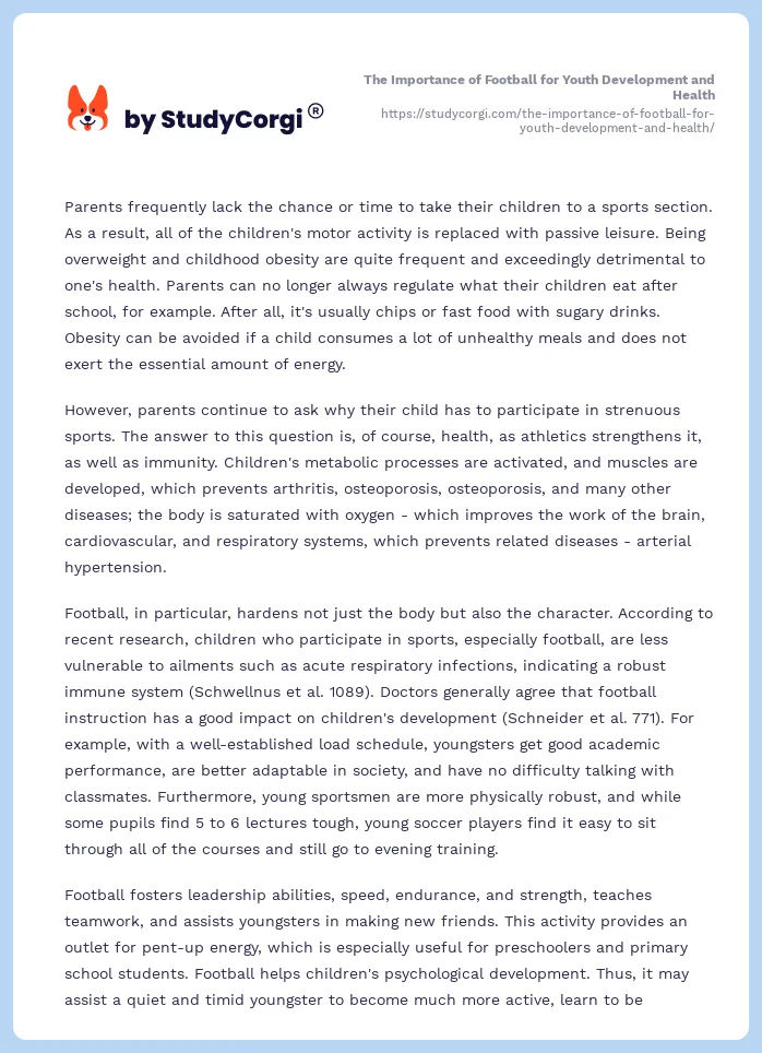 The Importance of Football for Youth Development and Health. Page 2