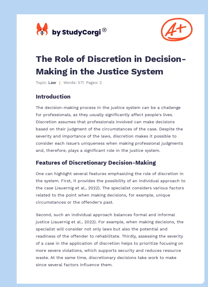 The Role of Discretion in Decision-Making in the Justice System. Page 1