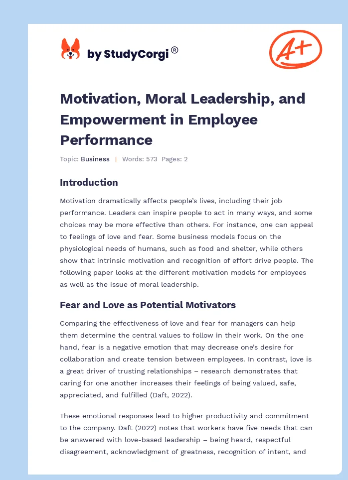 Motivation, Moral Leadership, and Empowerment in Employee Performance. Page 1