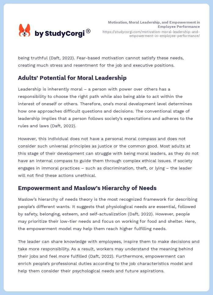 Motivation, Moral Leadership, and Empowerment in Employee Performance. Page 2